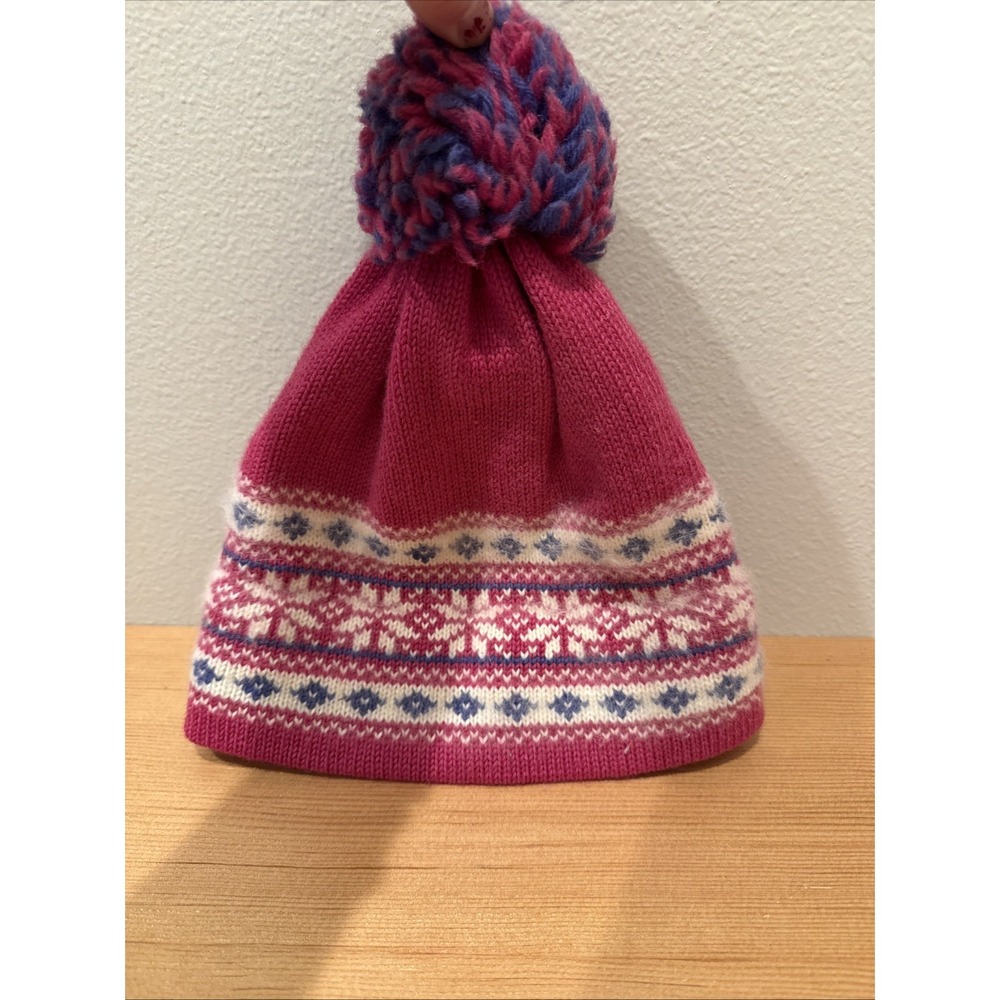 Vintage Hat Wool Ski Hat Pink Purple White Beanie USA Handmade Top Notch Knits‎